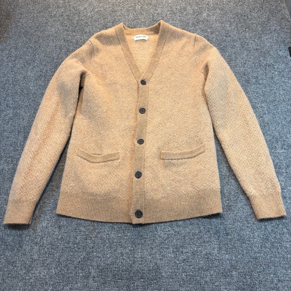 Taylor Stitch Eddy Cardigan Sweater Mens 40 Medium Camel Wool Knit Herringbone